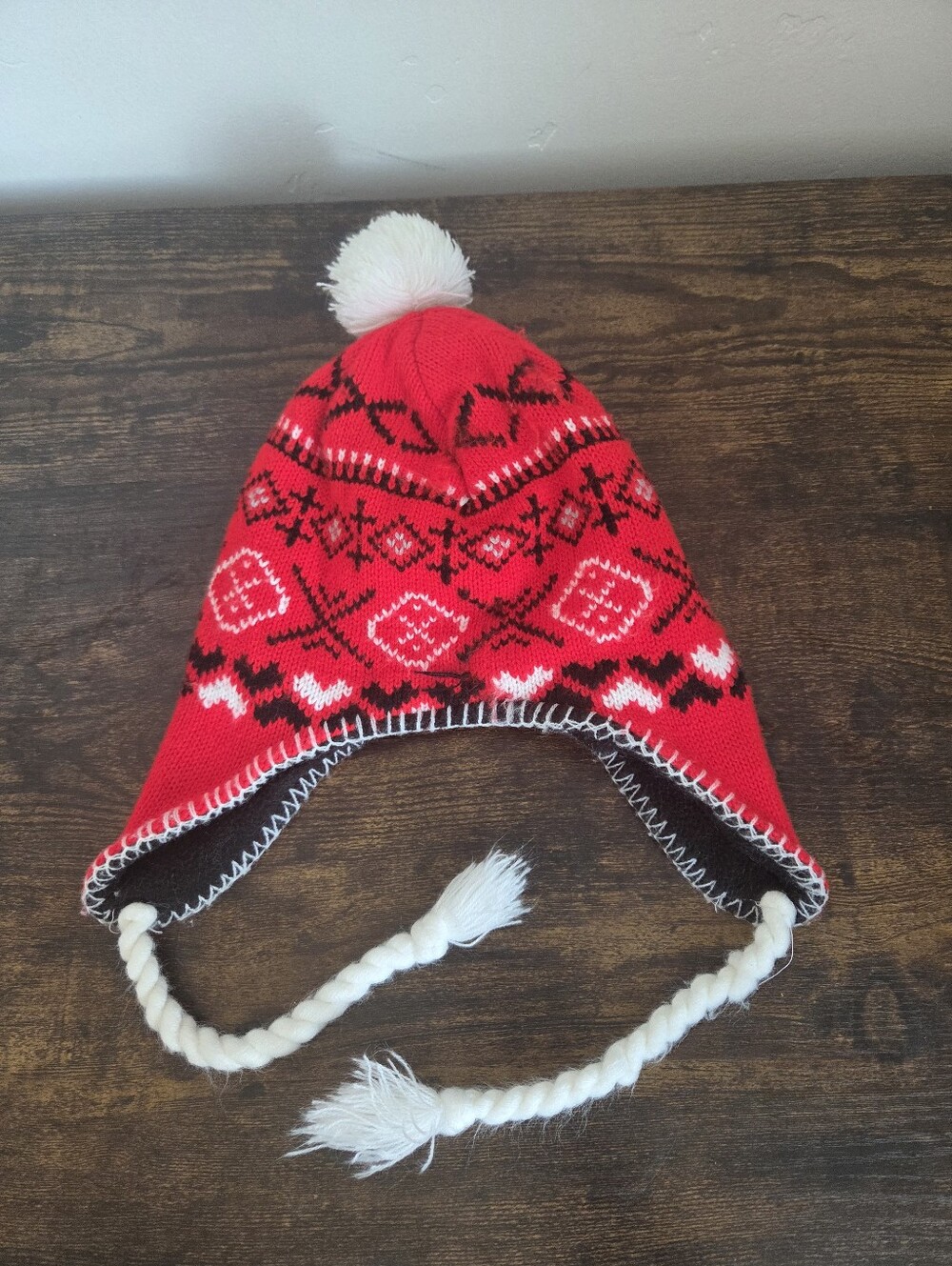 Nordic Style Skiing Hat Winter Beanie Red Warm Cozy Pom Pom Fair Isle Unisex